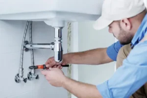 plumber repairing the bathroom sink plumbing in a miami home